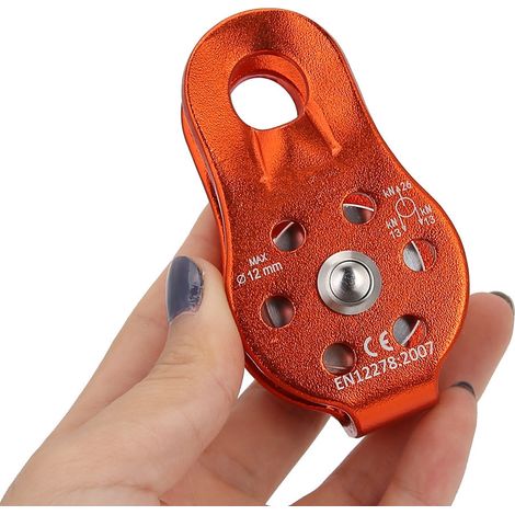 Poulie pivotante robuste en alliage d'aluminium 26KN pour corde 12mm - Bloc de poulie orange haute résistance