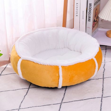 Lit rond pour animaux, adapté aux chats/petits chiens, fond antidérapant et résistant à l'eau, tissu doux et durable(jaune,40cm). (1/5)