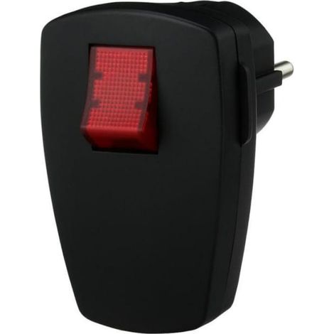 Abgewinkelter, abnehmbarer Stecker mit beleuchtetem Unischuko-Schalter, 250 V, 16 A, IP20, schwarz / 12103