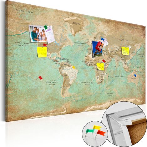 Tableau en Liège "Carte du Monde - Voyage Céladon" 60 x 90 cm (1/2)