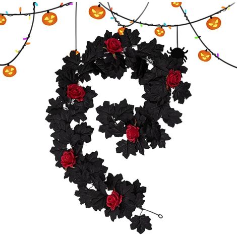 Guirlande Florale Halloween 175 cm Feuilles D'Érable Artificielles Guirlande De Roses Artificielles Décoration Fête Pour Mur Porte Entrée Manteau Cheminée Arbre Rampe Escalier (1/5)