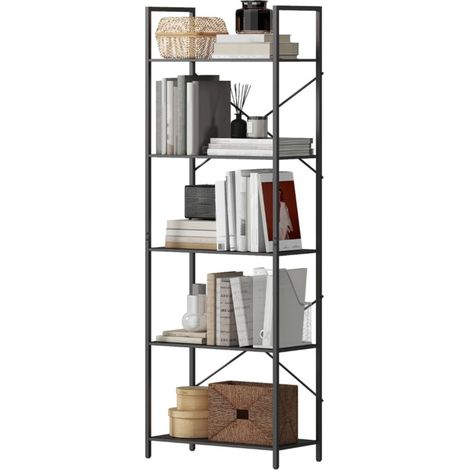 Bibliothèque-Étagère-5-Niveaux-Cadre-Métal-Industriel-Rangement-Salon-Bureau-Noir-60x30x170,5cm (1/5)