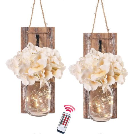 Ensemble de 2 lampes murales en bocaux Mason, décoration murale mignonne avec guirlande lumineuse LED, art mural moderne pour salon, décoration en bocaux Mason, décoration intérieure, style rustique (1/5)