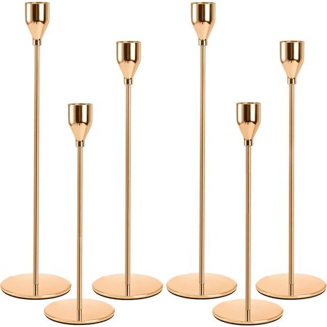 Lot de 6 bougeoirs en Or pour Bougies Coniques,Support Décoratif en Métal pour Mariage, Dîner, Fête, Décoration de La Maison (1/2)