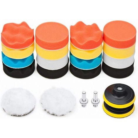 22-teiliges Polierpad-Set, 80 mm, Polierschwamm, Polierpad-Set mit M10-Bohrer, Wollpolierpad für Autopolieren, Schleifen und Wachsen (1/5)