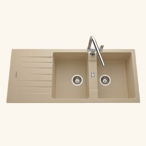 Évier granit beige ALBEY 2 bacs 1 égouttoir (1/5)
