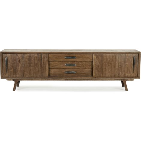 Meuble TV en bois de manguier marron 2 portes 3 tiroirs Kamy 200 cm (1/5)