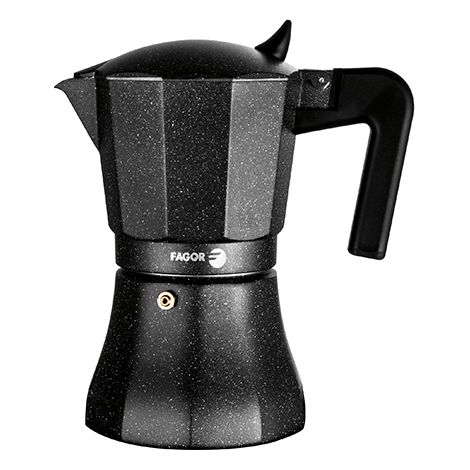 FAGOR Tiramisú Cafetera Italiana Aluminio 12 Tazas Café, Junta Silicona, Vitrocerámica, Gas, Eléctrica  Negro (1/5)
