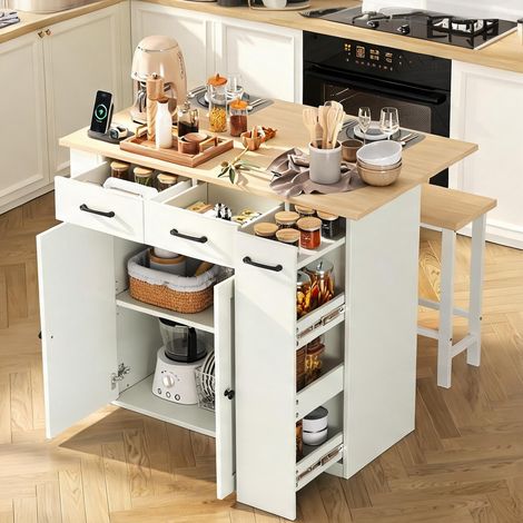 Îlot de cuisine avec extension escamotable et rangements (1/5)