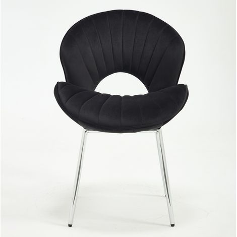 Chaise de salle à manger en velours avec dossier creux incurvé, sans accoudoirs, pieds argentés - lot de 2 (1/5)