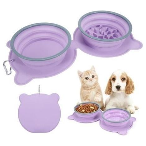 Double Gamelle pour Chiens en Silicone, Gamelle Pliable pour Chien 2 en 1 Bol Portable pour Animal de Compagnie avec Boucle - fy (1/4)