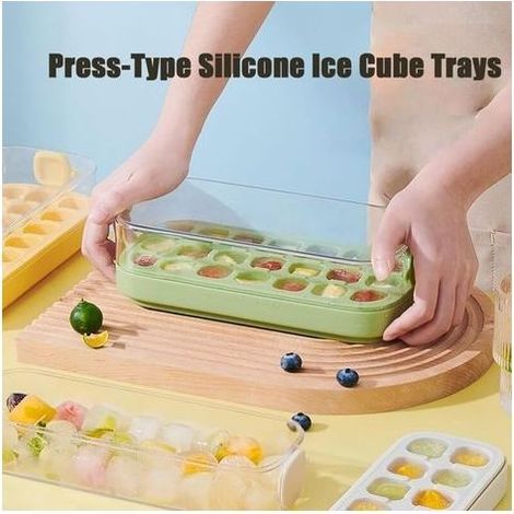 Bandeja vertical para cubitos de hielo con tapa: fácil de extraer, llenado rápido y sin contacto, para bebidas congeladas (verde).