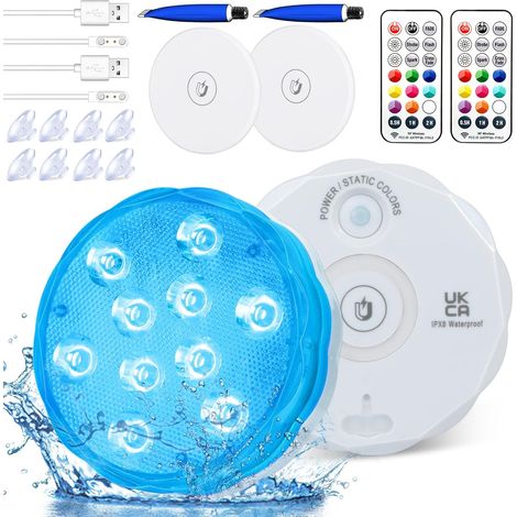 Lampes LED rechargeables pour spa, étanches et submersibles, avec télécommande RF, idéales pour aquarium, fêtes et Noël (lot de 2). (1/5)