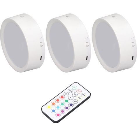 3er-Pack LED-Puck-Leuchten, 4 Farben, dimmbar, Timer, wiederaufladbar, batteriebetrieben, mit E26-Sockel und Fernbedienung (1/5)