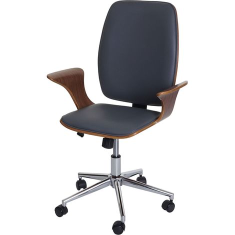 Chaise de bureau HHG-613,pivotante, similicuir bois courbé, aspect noyer, revêtement gris