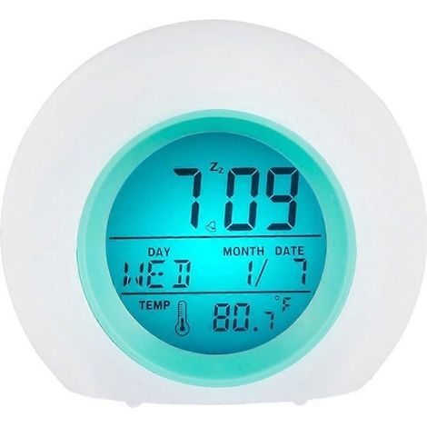 Veilleuse numérique 7 couleurs pour enfants, compacte, à piles, avec LED bleue à changement de couleur. (1/4)