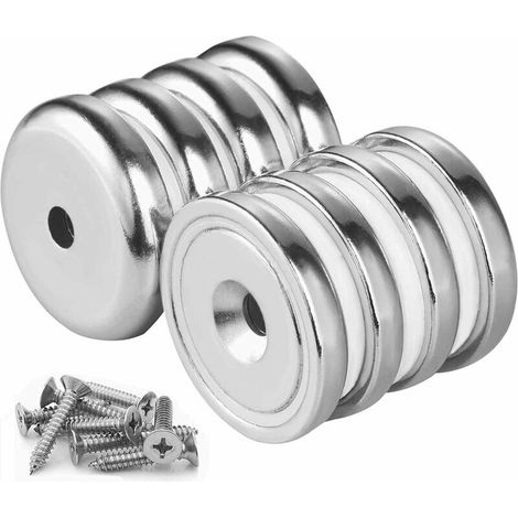 VURAHOME - 8 Pièces N52 Aimants Pot avec alésage de Compteur avec vis de Fixation,Force de Traction Super puissante 32KG pour la Tenue,l'amélioration de l'habitat, Les projets de Bricolage THISNDE (1/5)