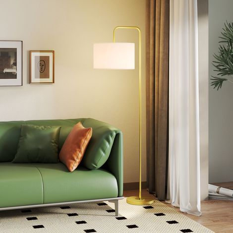 Lampe de pied moderne 64x38x163,5 cm Blanc avec abat-jour en lin synthétique de lecture pour salon et or