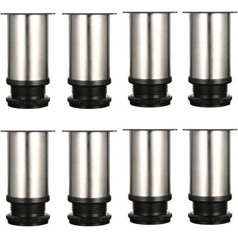 Juego de 8 patas ajustables para muebles - Metal cromado - Altura ajustable (Total: 80-95 mm) -Crezuo
