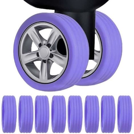 Protecteurs de roues de bagages - Pack de 8 - Silicone insonorisant - Couleur violet - Diamètre 4,3 à 5 cm