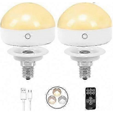 Ampoule rechargeable E14 (lot de 2), 300 lm, équivalent 40 W, chargeur amovible, 3 températures de couleur, télécommande, lampe de secours, variateur, minuterie. (1/5)