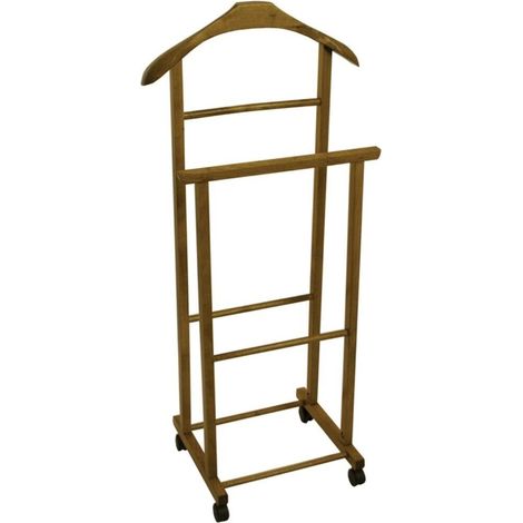 Stand Indossatore Doppio servo muto in Legno noce porta abiti giacca vestito con ruote da camera da letto