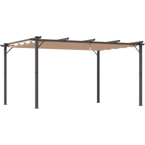 Pergola de 3 x 4 m avec toit en toile ajustable en aluminium, auvent pare-soleil pour terrasse et jardin, coloris gris et marron. (1/5)