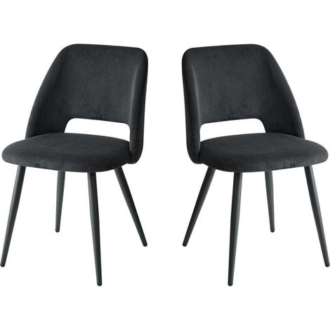 2er-Set Esszimmerstühle mit Cordbezug und Hohlrücken, schwarz (1/5)