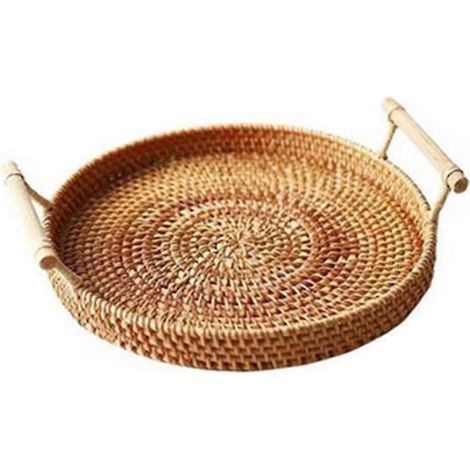 Plateau en rotin pour pain, fruits et en-cas, gant, panier de pique-nique tressé à la main, panier de rangement (1/5)