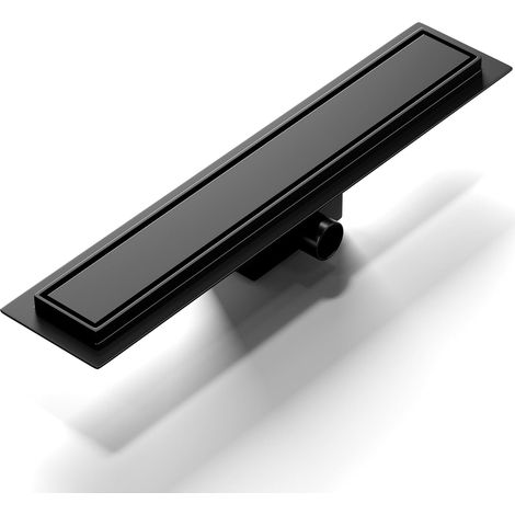 Caniveau Douche Italienne Noir 50 cm Carrelable avec Siphon Anti-Odeurs, Filtre à Cheveux et Design Sans Seuil pour Douche Italienne, Acier Inoxydable 304 (1/5)