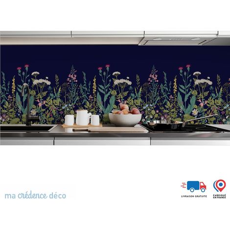 Crédence : Fleurs sauvages et colorées noir - Alu composite - 60 - 120 (1/3)