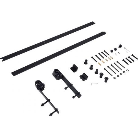 EASYCOMFORT Binario per Porta Scorrevole Kit Accessori con Binario e Rulli Portata 100kg Acciaio al Carbonio 200×4×0.6cm