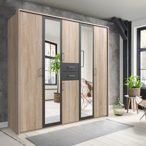 Kleiderschrank 228 cm in Eiche und graphit DUNMORE-43, inkl. Passepartout (1/2)
