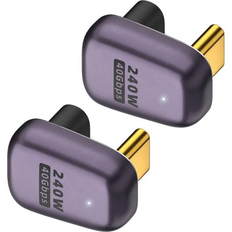 USB C à 180 degrés,Adaptateur USB C à Angle Droit avec 40 Gbit/s PD 240 W 8K @ 60 Hz,Compatible avec Ordinateur Portable,Switch,VR et Autres appareils de Type C (D-Lot de 2) (1/5)