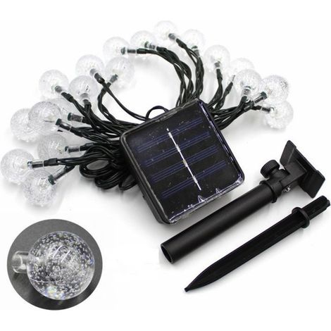 Guirlande lumineuse solaire d'intérieur/extérieur - 12 mètres, 100 perles LED, étanche IP65, avec boule de cristal illuminée par LED, idéale pour décorer balcons, parasols, jardins, terrasses, fêtes (1/5)