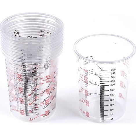 Lot de 10 gobelets doseurs de peinture en plastique de 600 ml. (1/4)
