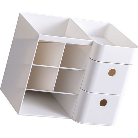 Organisateur de Bureau à Tiroirs Blanc Storage Drawer avec Support Crayons incliné 530g Plastique pour Étudiants (1/5)