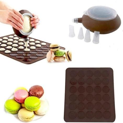 Tapis De Cuisson Macarons, Plaque À Macarons Meringues Moule En Silicone Pour 30 Coques Macarons Avec 1 Poche À Douille (1/4)