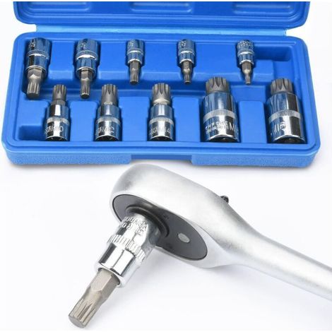 Lot de 10 douilles à cannelure M4 – M18 Torx – Ensemble de douilles carrées triple avec étui de rangement (1/3)