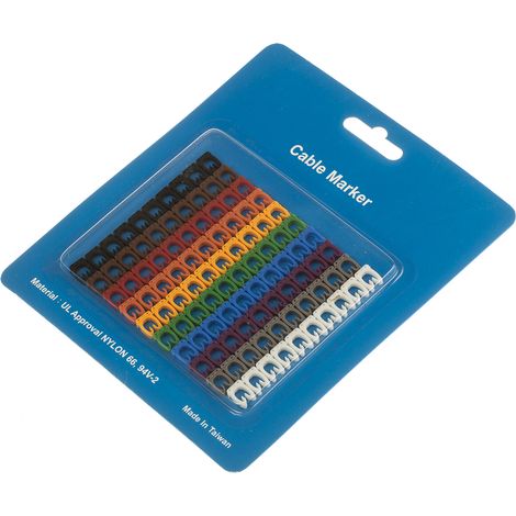 Repère câble Clipsable, texte : 0  9, Noir, marron, vert, gris, orange, rouge, violet, blanc, jaune ( Prix pour Sachet de 100 )