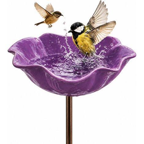 Bebederos para pájaros，141465cm，Material de aleación de alta calidad，Elegante forma de flor，Decoración de jardín，Morado