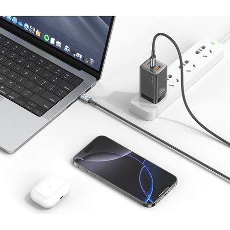Câble USB-C vers USB-C USAMS 1,2 m, charge rapide, titane (1/2)