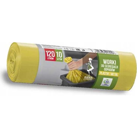 Sacchi per la raccolta differenziata AZ in METALLO e PLASTICA, 120 litri, 10 pezzi, colore giallo.