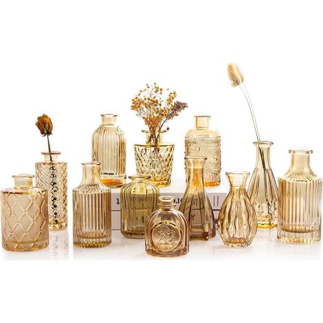Lot de 12 Petits vases en Verre ambré pour centres de Table, Mini vases Vintage pour décoration de Mariage, Vase en Verre Transparent en Vrac pour Fleurs Simples, Bureau et décoration de Table (1/5)