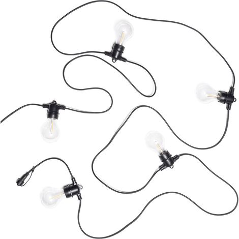 Set Lichterkette Außen 5m Schwarz + 5 LED Glühbirnen Filament E27 24V Schwarz