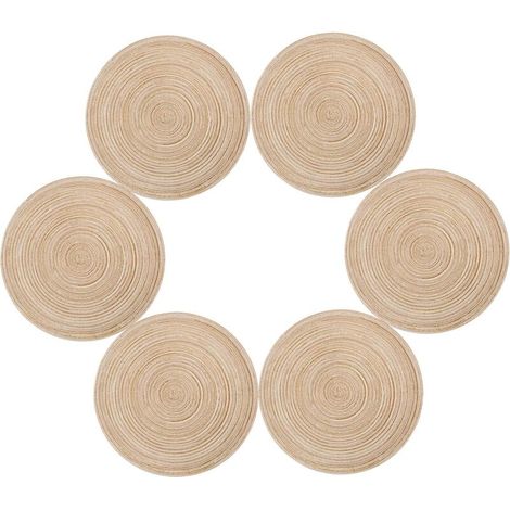 Tischsets, Set mit 6 Tischsets, PP, geflochten, waschbar, hitzebeständig, rutschfest, rundes Tischset 35 x 35 cm (rund, elfenbeinfarben) - Crezuo