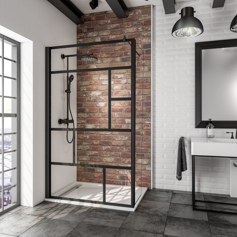 Schulte – Paroi de douche à l'italienne 120 cm – Verre 6 mm anticalcaire – Profilé noir – Retour pivotant – Accès facile pour mobilité réduite