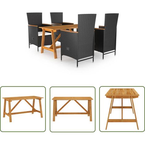 The Living Store Ensemble à manger de jardin 5 pcs Noir - Table De Jardin - Salon De Jardin - Mobilier De Jardin - Set De Table - Meubles De Jardin (1/5)