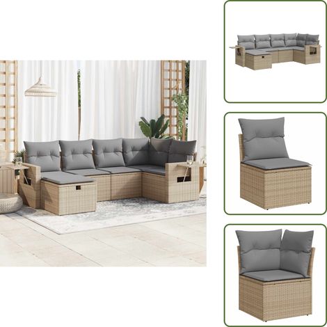 6-tlg. Garten-Sofagarnitur mit Kissen Beige Poly Rattan - Gartensofa Set - Garten Sofa Set - Outdoor Sofa Set - Garten Sofagarnitur (1/5)