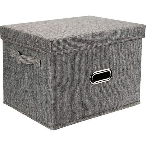 Boîte de rangement, panier de rangement pliable en lin avec couvercle, armoire pliable, vêtements